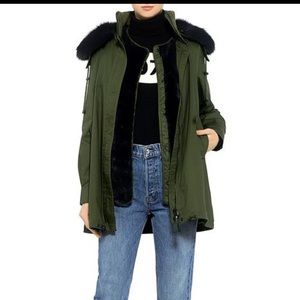 10 Crosby Derek lam green coat with vegan fur trim